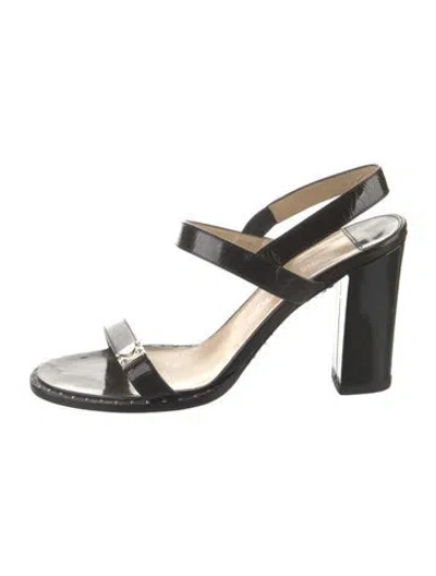 Pre-owned Louis Vuitton Vintage Patent Leather Slingback Sandals In Black