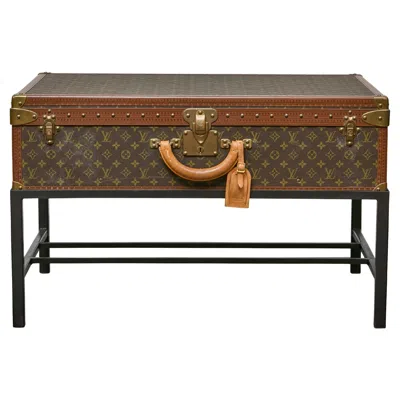 Pre-owned Louis Vuitton Vintage Trunk Made Into Coffee Table On Custom Base In Brown