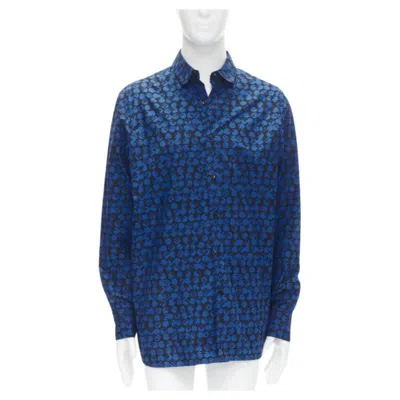 Pre-owned Louis Vuitton Virgil Abloh Black Blue Polka Dot Lv Monogram Oversized Shirt L