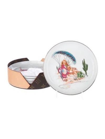 Pre-owned Louis Vuitton Vivienne 4 Seasons Plate Set In White