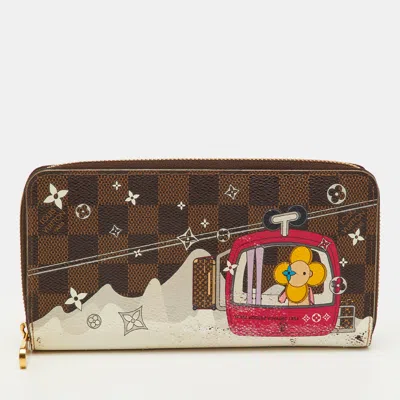 Pre-owned Louis Vuitton Vivienne Courchevel Damier Ebene Canvas Zippy Wallet In Brown