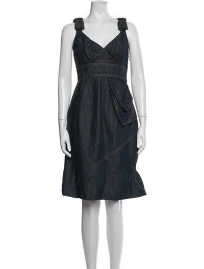 Pre-owned Louis Vuitton V-neck Knee-length Dress In Blue
