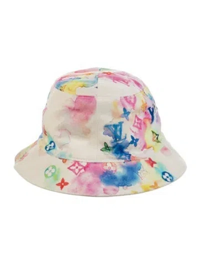 Pre-owned Louis Vuitton Watercolor Bucket Hat In White