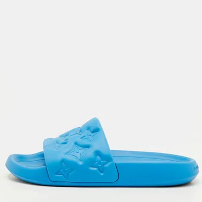 Pre-owned Louis Vuitton Waterfront Size 41 Blue Monogram Rubber Pool Slide Sandals