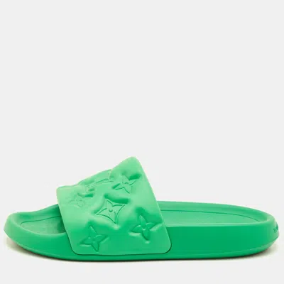 Pre-owned Louis Vuitton Waterfront Size 41 Green Monogram Rubber Pool Slide Sandals