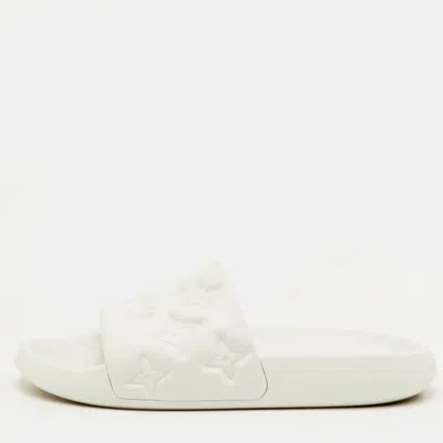 Pre-owned Louis Vuitton Waterfront Size 41 White Monogram Rubber Pool Slide Sandals