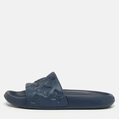 Pre-owned Louis Vuitton Waterfront Size 42 Navy Blue Monogram Rubber Pool Slide