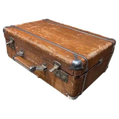 Pre-owned Louis Vuitton Weathered Brown Vintage Suitcase With Metallic Latches Industrial