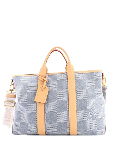 Pre-owned Louis Vuitton Weekend Nm Damier 3d Denim Tote Bag In Blue