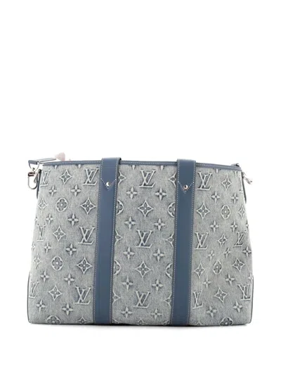 Pre-owned Louis Vuitton Weekend Nm Monogram Washed Denim Tote Bag In Blue