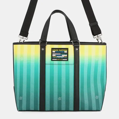 Pre-owned Louis Vuitton Weekend Tote Green/yellow Damier Stripe Size Pm In Multi