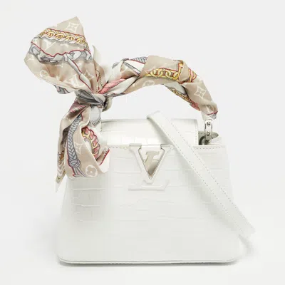 Pre-owned Louis Vuitton White Alligator Mini Capucines Bag