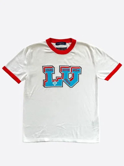 Pre-owned Louis Vuitton White & Blue Logo Intarsia T-shirt