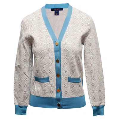 Pre-owned Louis Vuitton White & Multicolor  Silk-blend Logo Cardigan Size Us S