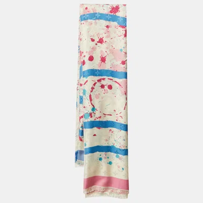 Pre-owned Louis Vuitton White André Saraiva Monogram Silk & Wool Shawl