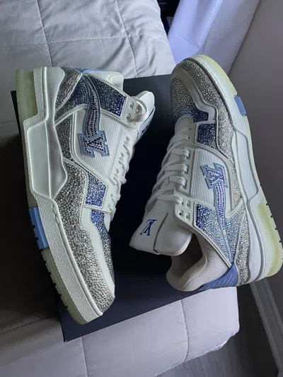 Pre-owned Louis Vuitton White Blue Crystal Trainer Sneaker