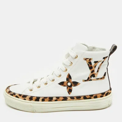 Pre-owned Louis Vuitton White Calf Hair And Leather Stellar High Top Sneakers Size 36
