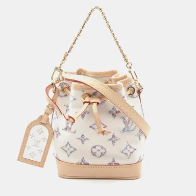 Pre-owned Louis Vuitton White Canvas Leather Nano Noe Monogram Jacquard Handbag