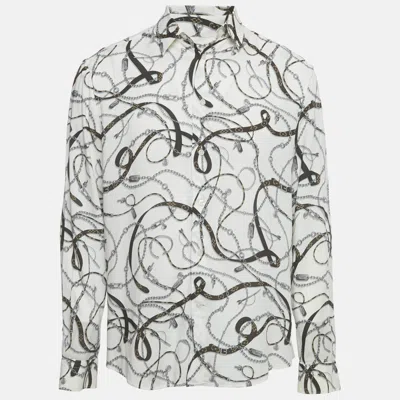 Pre-owned Louis Vuitton White Chain And Belt Print Crepe Regular Fit Shirt M