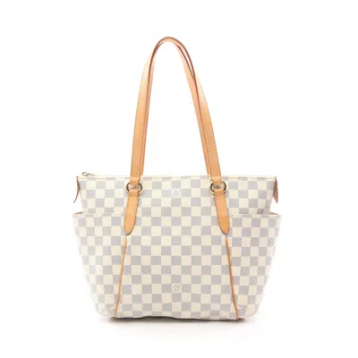 Pre-owned Louis Vuitton White Coated Canvas Damier Azur Tote Bag ()