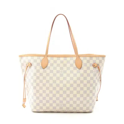 Pre-owned Louis Vuitton White Coated Canvas Pvc Damier Azur Leather Tote Bag ()