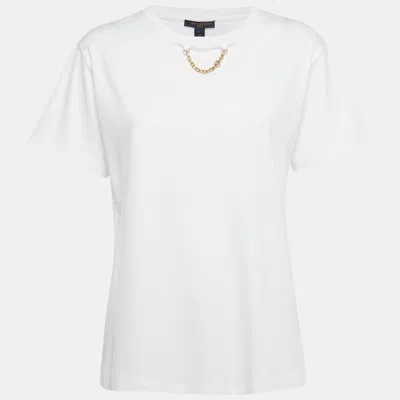 Pre-owned Louis Vuitton White Cotton Chain Detail T-shirt L