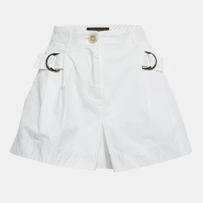 Pre-owned Louis Vuitton White Cotton Gabardine Side Buckled Shorts M