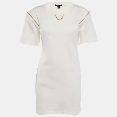 Pre-owned Louis Vuitton White Cotton Jersey Zip Detail T-shirt Dress Xs