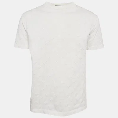Pre-owned Louis Vuitton White Cotton Logo Jacquard Knit T-shirt M
