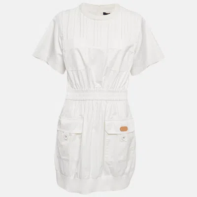 Pre-owned Louis Vuitton White Cotton Utility Mini Dress S