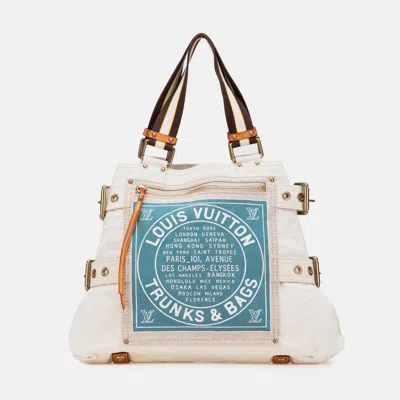 Pre-owned Louis Vuitton White Cruise Line Globe Shopper Tote Bag Mm