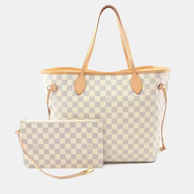 Pre-owned Louis Vuitton White Damier Azur Canvas Neverfull Mm Tote