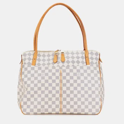 Pre-owned Louis Vuitton White Damier Azur Figheri Gm Tote