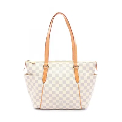 Pre-owned Louis Vuitton White Damier Azur Pvc Coated Canvas Leather Tote Bag ()