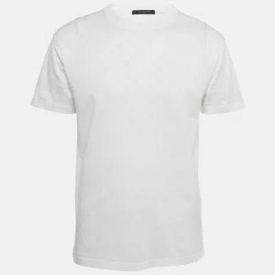 Pre-owned Louis Vuitton White Damier Jersey Crewneck T-shirt S