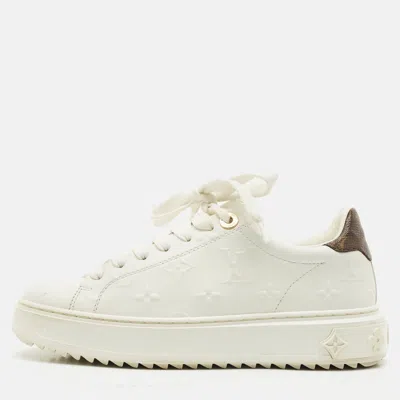 Pre-owned Louis Vuitton White Embossed Monogram Leather Time Out Low Top Sneakers Size 36