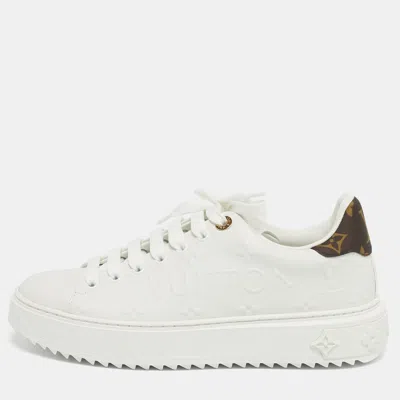 Pre-owned Louis Vuitton White Embossed Monogram Leather Time Out Low Top Sneakers Size 37.5