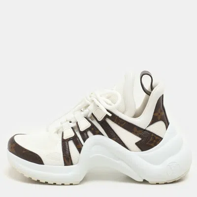 Pre-owned Louis Vuitton White Fabric And Monogram Canvas Archlight Lace Up Trainers Size 35