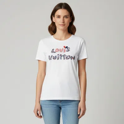 Pre-owned Louis Vuitton White Game On Heart Logo Graphic Jersey T-shirt L