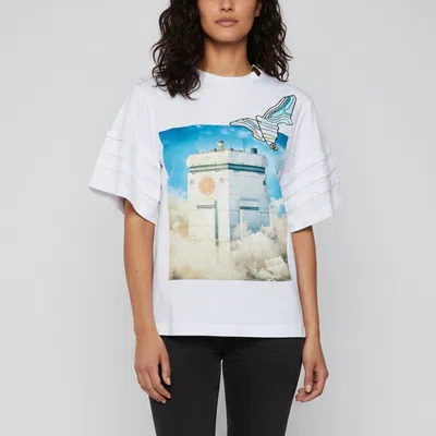 Pre-owned Louis Vuitton White Graphic Print Jersey "city In The Clouds" T-shirt Xs