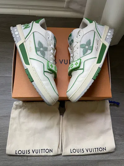 Pre-owned Louis Vuitton White Green Mesh Strap Trainer Sneaker