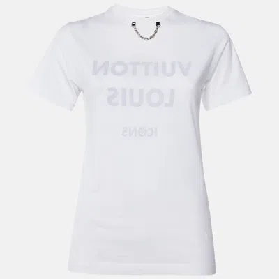 Pre-owned Louis Vuitton White Icons Reversed Logo Print Cotton Crewneck T-shirt S
