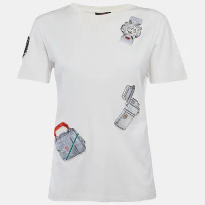 Pre-owned Louis Vuitton White Jersey Applique T-shirt Xs