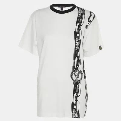 Pre-owned Louis Vuitton White Jersey Chain Print Crew Neck Half Sleeve T-shirt S