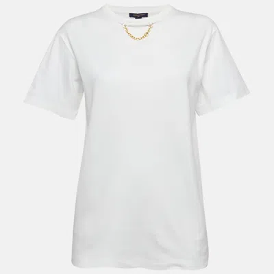 Pre-owned Louis Vuitton White Jersey Crew Neck T-shirt S