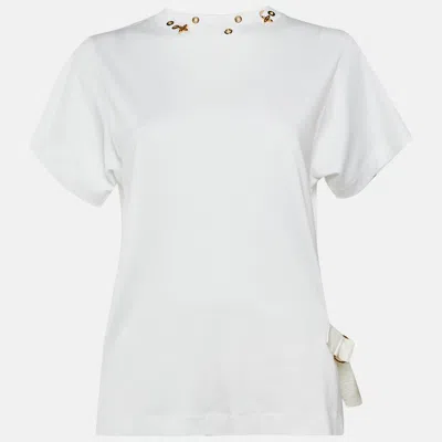 Pre-owned Louis Vuitton White Jersey Neck Detail Side Strap T-shirt L