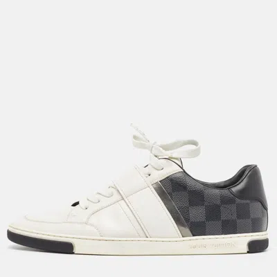 Pre-owned Louis Vuitton White Leather And Damier Graphite Canvas Low Top Sneakers Size 40.5