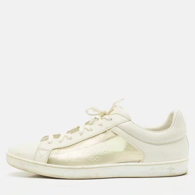 Pre-owned Louis Vuitton White Leather And Iridescent Monogram Pvc Luxembourg Sneakers Size 45