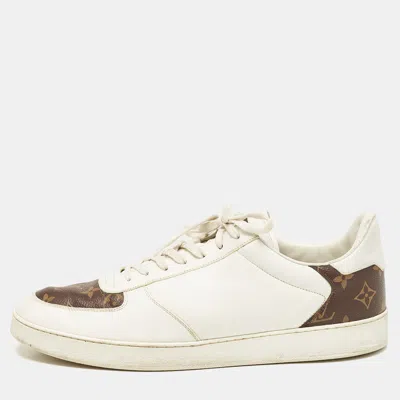Pre-owned Louis Vuitton White Leather And Monogram Canvas Rivoli Sneakers Size 45