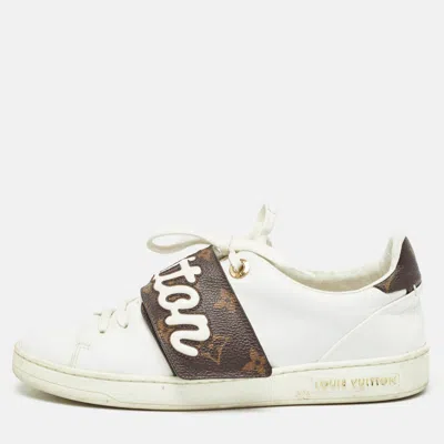 Pre-owned Louis Vuitton White Leather And Monogram Coated Canvas Low Top Sneakers Size 35.5